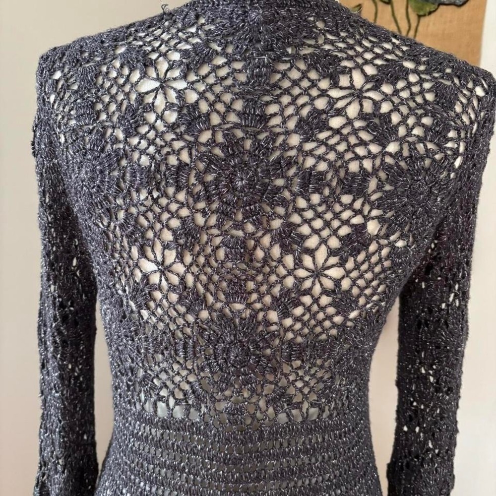 Metallic Crochet Bell Sleeve Cardigan - Picture 2 of 5